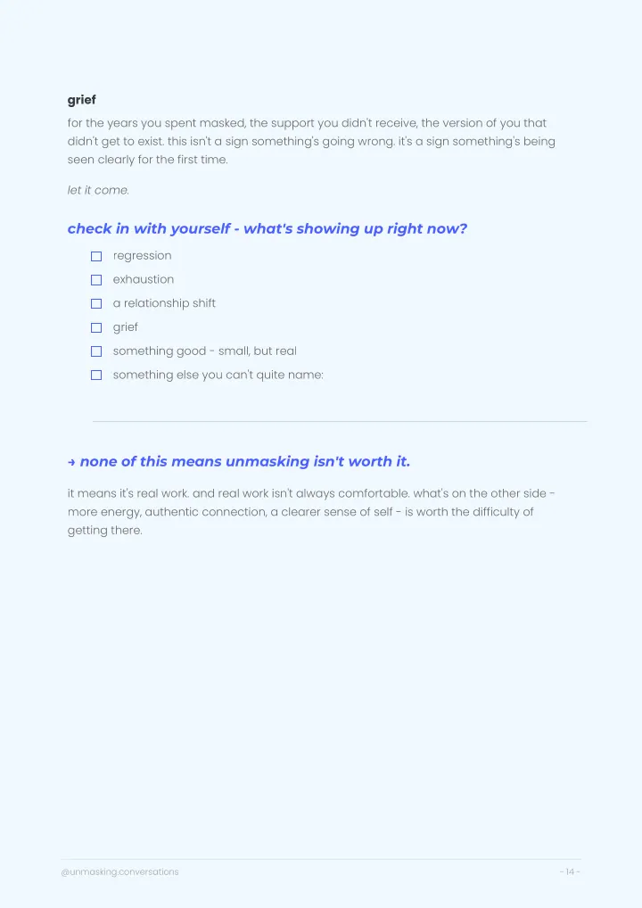 sample workbook page from reclaiming our identity for planning a gentler approach to unmasking